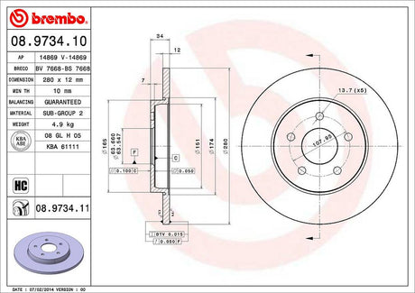Product of Brembo 08973411C02 Solid 1 Piece Brake Rotor 