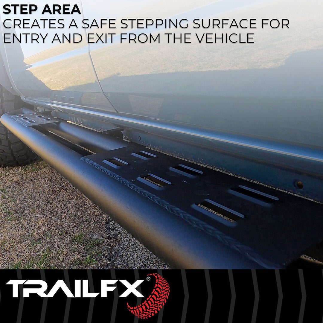Product of TrailFX BR012T Black Steel Round Tube Rocker Panel Guard 