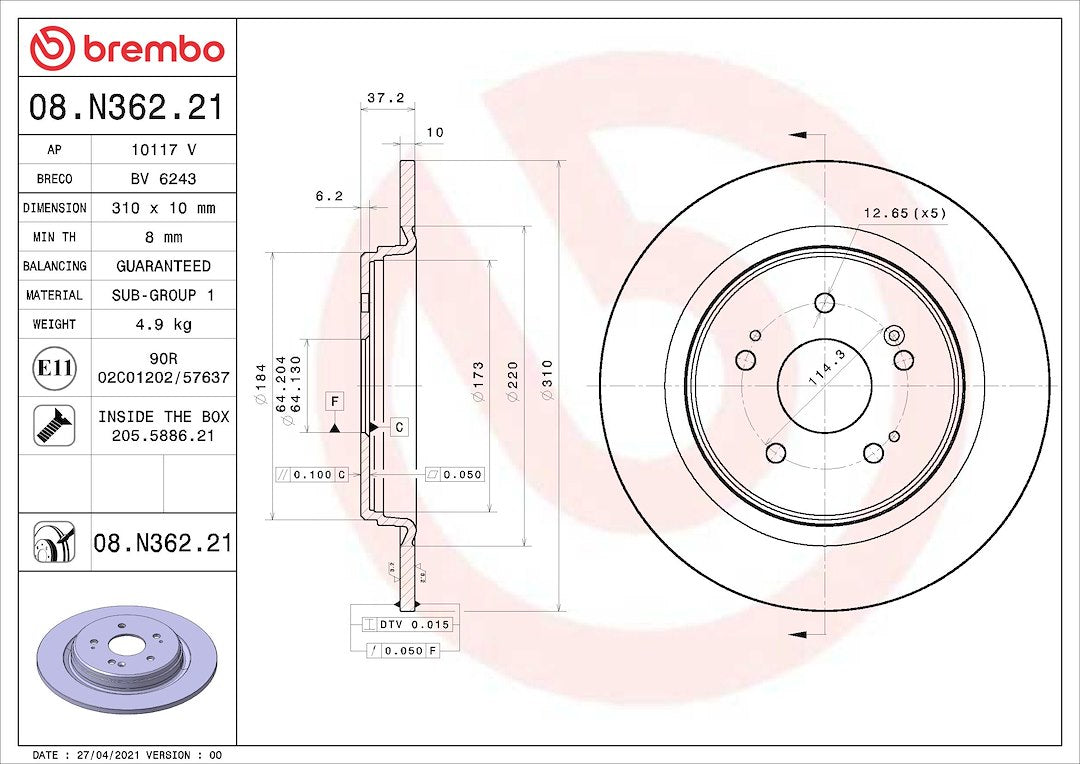 Brembo 08n36221c02 Brake Rotor||08n36221c02_4.Jpg||89||brm08n36221||1684213