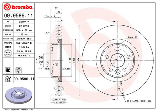 Product of Brembo 09958611C02 Vented 1 Piece Brake Rotor 