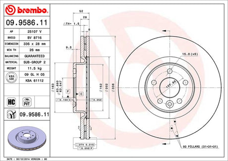 Product of Brembo 09958611C02 Vented 1 Piece Brake Rotor 