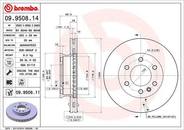 Product of Brembo 09950811C02 Vented 1 Piece Brake Rotor 
