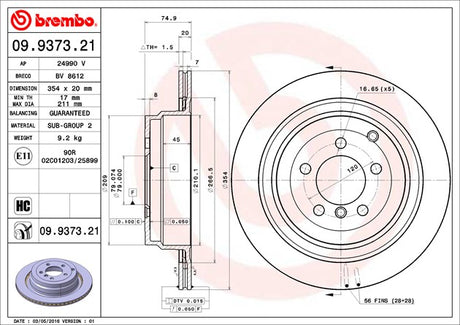 Product of Brembo 09937321C02 Vented 1 Piece Brake Rotor 
