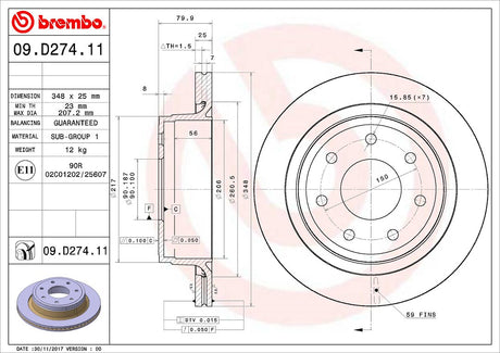 Product of Brembo 09D27411C02 Vented 1 Piece Brake Rotor 