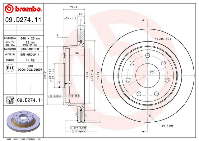 Product of Brembo 09D27411C02 Vented 1 Piece Brake Rotor 