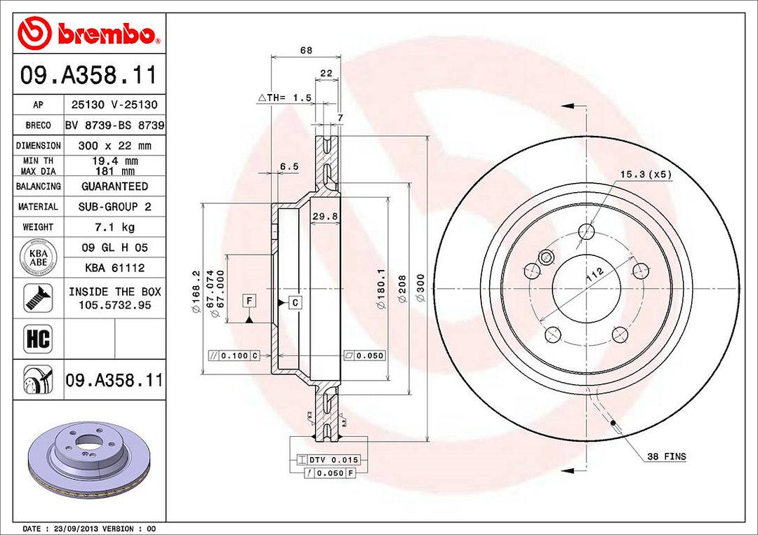 Product of Brembo 09A35811C02 Vented 1 Piece Brake Rotor 
