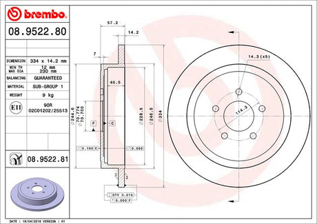 Product of Brembo 08952281C02 Solid 1 Piece Brake Rotor 