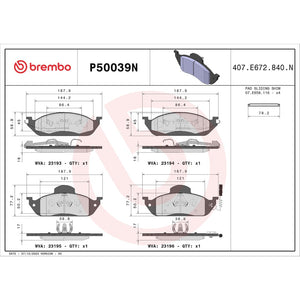 Brembo P50039n Brake Pad||||87||brmp50039n||2009039