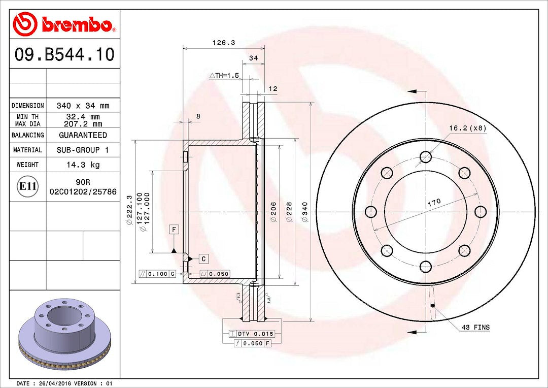Product of Brembo 09B54410C02 Vented 1 Piece Brake Rotor 