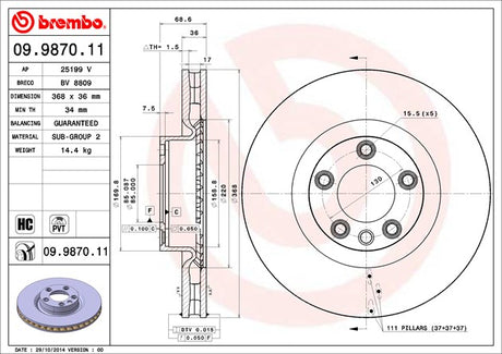 Product of Brembo 09987011C02 Vented 1 Piece Brake Rotor 