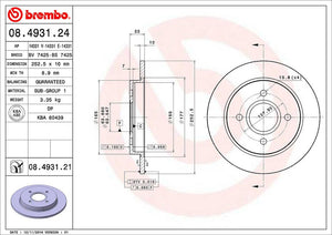 Product of Brembo 08493121C02 Solid 1 Piece Brake Rotor 