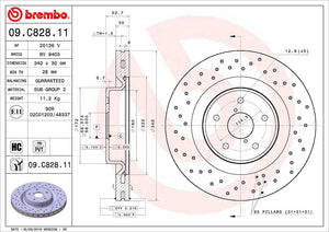 Product of Brembo 09C82811C02 Vented Cross Drilled 1 Piece Brake Rotor 