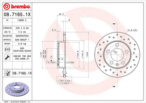 Product of Brembo 0871651XC02 Xtra Solid Cross Drilled 1 Piece Brake Rotor 