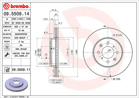 Product of Brembo 09550911C02 Vented 1 Piece Brake Rotor 