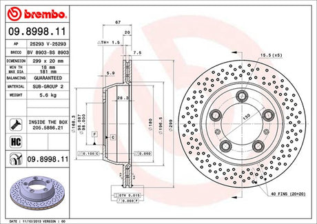 Product of Brembo 09899811C02 Vented Cross Drilled 1 Piece Brake Rotor 