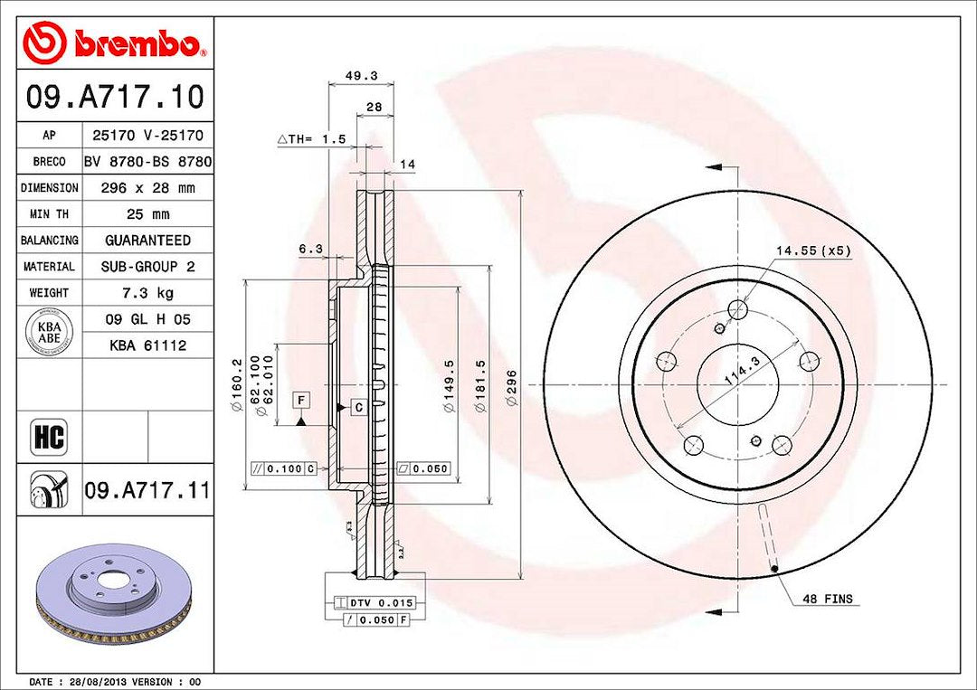 Product of Brembo 09A71711C02 Vented 1 Piece Brake Rotor 