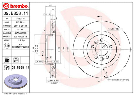 Product of Brembo 09B85811C02 Vented 1 Piece Brake Rotor 