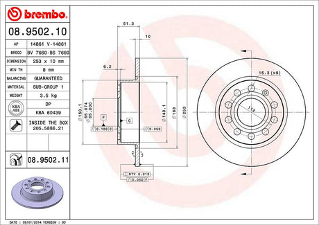 Product of Brembo 08950211C02 Solid 1 Piece Brake Rotor 