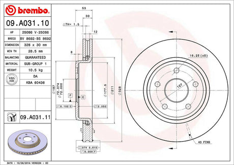 Product of Brembo 09A03111C02 Vented 1 Piece Brake Rotor 