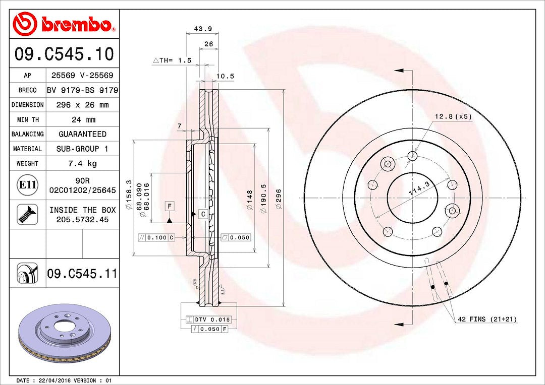 Product of Brembo 09C54511C02 Vented 1 Piece Brake Rotor 