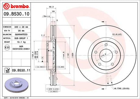 Product of Brembo 09B53011C02 Vented 1 Piece Brake Rotor 