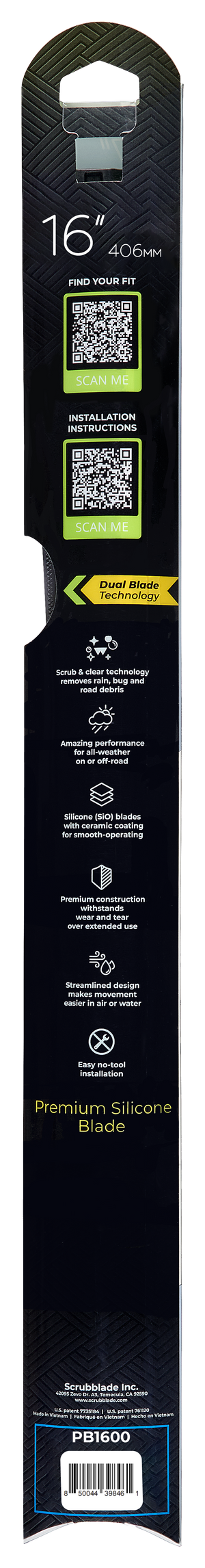 Scrubblade Pb1600 Windshield Wiper Blade||black Edition 16_Back.Png||87||scrpb1600||2260347