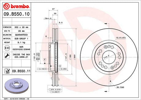 Product of Brembo 09B55011C02 Vented 1 Piece Brake Rotor 
