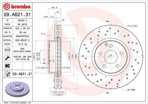 Product of Brembo 09A62131C02 Vented Cross Drilled 1 Piece Brake Rotor 