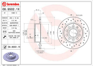 Product of Brembo 0895021XC02 Xtra Solid Cross Drilled 1 Piece Brake Rotor 