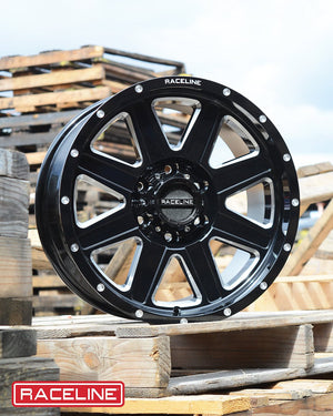 Product of Raceline 16x8 Black With Natural Accents Wheel - 5x4.50 Bolt Pattern 