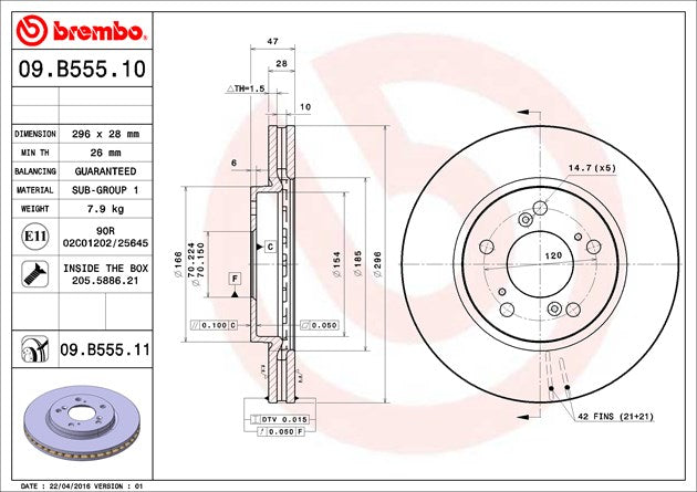 Product of Brembo 09B55511C02 Vented 1 Piece Brake Rotor 