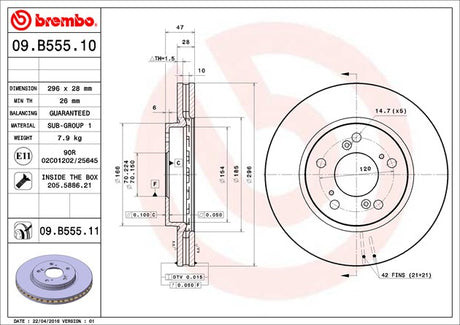 Product of Brembo 09B55511C02 Vented 1 Piece Brake Rotor 
