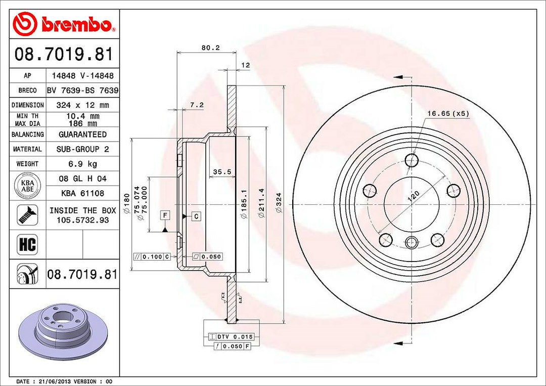 Product of Brembo 08701981C02 Solid 1 Piece Brake Rotor 