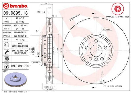 Product of Brembo 09D89513C02 Vented 1 Piece Brake Rotor 