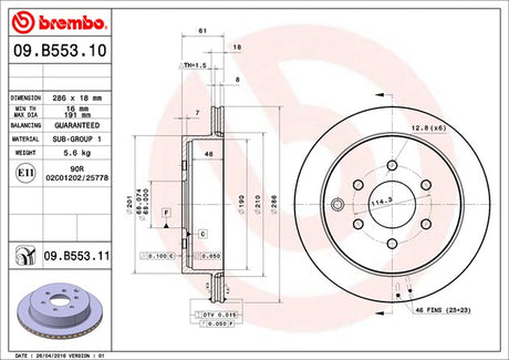 Product of Brembo 09B55311C02 Vented 1 Piece Brake Rotor 