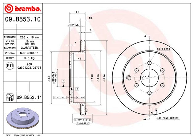 Product of Brembo 09B55311C02 Vented 1 Piece Brake Rotor 
