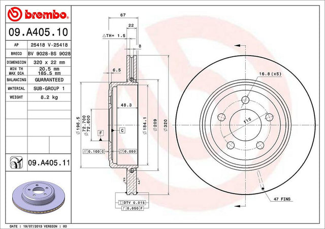 Product of Brembo 09A40511C02 Vented 1 Piece Brake Rotor 
