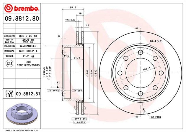 Brembo 09881281c02 Brake Rotor||09.8812.81-D.Jpg||86||brm09881281||1156959