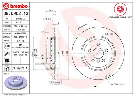 Product of Brembo 09D90213C02 Vented 1 Piece Brake Rotor 