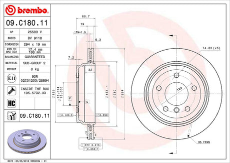 Product of Brembo 09C18011C02 Vented 1 Piece Brake Rotor 