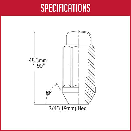 Product of Coyote Wheel Accessories 701173BLK 60 Degree Conical Bulge 14x2.0 Lug Nut 