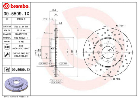 Product of Brembo 0955091XC02 Xtra Vented Cross Drilled 1 Piece Brake Rotor 