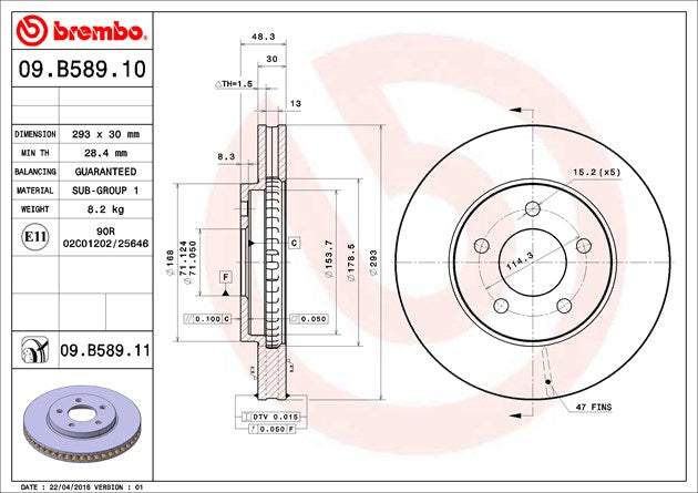 Product of Brembo 09B58911C02 Vented 1 Piece Brake Rotor 
