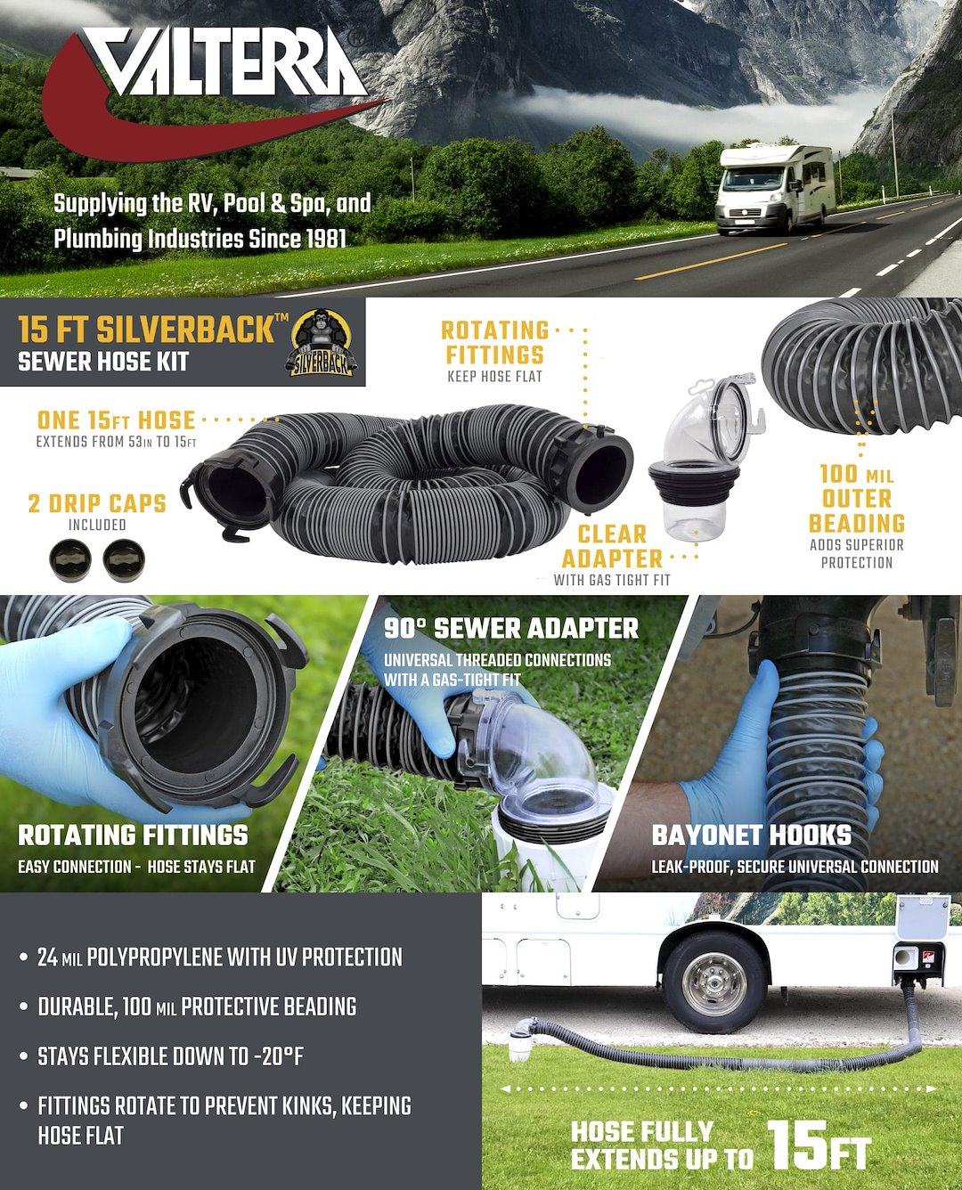 Product of Valterra D04-0650 15 Feet Gray Sewer Hose Yes 