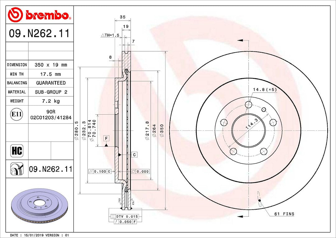 Product of Brembo 09N26211C02 Vented 1 Piece Brake Rotor 