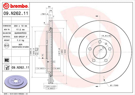 Product of Brembo 09N26211C02 Vented 1 Piece Brake Rotor 