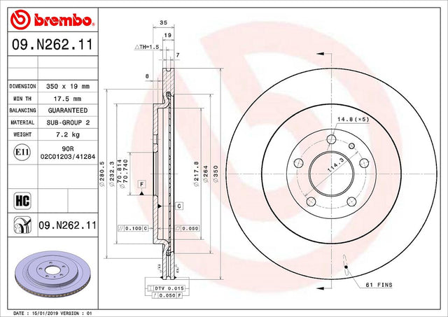 Product of Brembo 09N26211C02 Vented 1 Piece Brake Rotor 