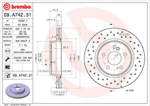 Product of Brembo 09A74231C02 Vented Cross Drilled 1 Piece Brake Rotor 
