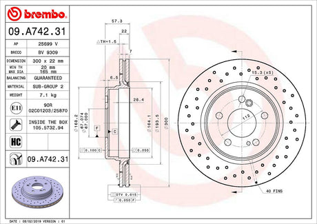 Product of Brembo 09A74231C02 Vented Cross Drilled 1 Piece Brake Rotor 