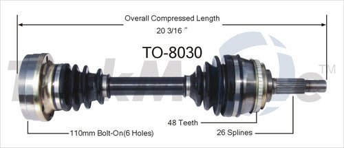 Trakmotive To-8030 Cv Axle Shaft||to-8030.Jpg||85||trkto8030||2261530